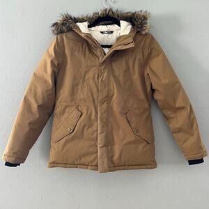 The North Face Girls 550 Parka Coat Jacket Brown Tan Hood Size Large 14/16